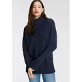 Produktbild: Rollkragenpullover TAMARIS, Damen, Gr. 40/42, blau (marine melange), Strick, Obermaterial: 50% Viskose, 26% Polyamid, 24% Polyester, meliert, lässig geschnitten hüftbedeckend, Strickbündchen, Pullover Rollkragenpullover, in lässiger Form mit seitlichen Schlitzen, Topseller