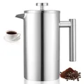 Produktbild: VEVOR French Press Kaffeemaschine, 1 L Edelstahl Kaffeepresse Teebereiter mit Filter, große doppelwandige isolierter französische Kaffeebereiter für Camping Reisen Küche, Kaffeezubereiter Silber