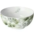 Produktbild: Ambiente Schale Porzellan 14x6,5cm mit Tropenblätter Muster - Schüssel Servierschale Salatschale Dessertschale Müslischale Obstschale Dekoschale Geschirr Grün