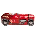 Produktbild: POWERHAUS24 Santas Racing Car mit drehbaren Rädern, Blechdose, Geschenk, Aufbewahrung, Deko, Spielzeug, ohne scharfe Kanten, lebensmittelecht, ca. 28 x 10,5 cm, 2 Rezepte inklusive