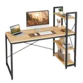 Produktbild: ZOLTA Loft Schreibtisch mit Regalen 120x48 cm Schwarz Eiche Natur Stabiler Computertisch Homeoffice Arbeitstisch Gamingtisch höhenverstellbar Metallrahmen MDF Ablage Links oder rechts montierbar