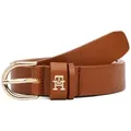 Produktbild: Tommy Hilfiger Ledergürtel ESSENTIAL EFFORTLESS 2.5 cm breit GOLD Logoemblem, weiche Haptik, ovale Einfachdornschließe braun 130