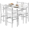 Produktbild: WOLTU Esstisch mit 4 Stühlen, Essgruppe Set für 4 Personen, mit Metallgestell, MDF, Weiß - Weiß/Silber