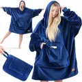 Produktbild: KESSER® Hoodie Decke Kuscheldecke mit Ärmeln Deckenpullover Vielseitig Tragbare Decke zum Anziehen für Damen & Herren, Sweatshirt Warm Kuschelpullover Erwachsene weich Ärmeldecke Oversize Navyblau