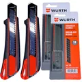 Produktbild: 2x Würth Cuttermesser 18mm 2K-Griff inkl 26 Abbrechklingen schwarz extrem scharf