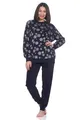 Produktbild: Normann Kuschelig Warmer Damen Langarm Schlafanzug mit Bündchen aus Coralfleece in toller Optik, Farbe:Navy, Größe:48-50