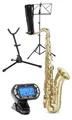 Produktbild: Classic Cantabile Saxophon TS-450 Tenorsaxophon, Messing matt gebürstet, (Spar-Set, inkl. Metro-Tuner, Saxophonständer und Notenständer), Bb-Stimmung, Hoch-Fis-Klappen, ergonomische Klappenmechanik