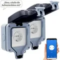 Produktbild: 2er-Set Outdoor-WLAN-Aufputzsteckdosen, Sprachsteuerung, Messung, App