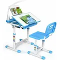 Produktbild: Kinderschreibtisch Set, Schreibtisch Hoehenverstellbar, Schülerschreibtisch mit Lampe, Kindermoebel Neigungsverstellbar, Kindertisch mit Stuhl,