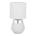 Produktbild: Relaxdays Tischlampe, Metallfuß, Stoffschirm, E14, HxD: 32 x 18 cm, Nachttischlampe mit Kabel, Schlafzimmer, grau/Silber