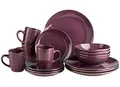 Produktbild: Modernes Geschirr Set für 4 Personen mit messingfarbenem Rand, 16-teiliges Kombiservice mit randlosen Coupe-Formen, Lila