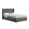 Produktbild: Juskys Polsterbett Savona 140x200 cm, Bett mit Stauraum, Lattenrost, Samt-Bezug, Bettgestell aus Holz, bis 250 kg, großes Kopfteil, Dunkelgrau