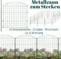 Produktbild: Zaun Gartenzaun Steckzaun Teichzaun für Garten Teich 12 Zaunelemente 78 cm hoch Metall Hundezaun Gitterzaun Oberbogen Grün V2Aox6 x 6cm