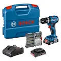 Produktbild: Bosch Professional 18V System Akku Schlagbohrschrauber GSB 18V-45 (Drehzahl 1.900 min⁻¹, inkl. 2x 2.0Ah Akku, Zubehöre, GAL 18V-20, L-Case) – Amazon Exclusive
