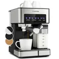 Produktbild: Klarstein Espresso Siebträgermaschine mit Milchaufschäumer, 1,8L Mini-Espressomaschine mit Siebträger, 20 Bar Edelstahl-Kaffeemaschine Klein, 0,5L Milchtank, 1350W für Gemahlenen Kaffee