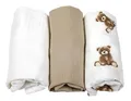 Produktbild: BabyLux Musselin Spannbettlaken Set – 3er Pack (40x80 cm) für Kinderwagen, Stubenwagen, Babybett & Wiege Matratzenbezug (z11 Weiß-Sand-Bär)