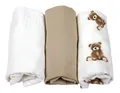Produktbild: BabyLux Spannbettlaken Musselin Set – 3er Pack 40x80 cm für Kinderwagen Stubenwagen Babybett, Gummizug: ja, z11 Weiß-Sand-Bär