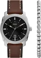 Produktbild: Fossil Quarzuhr MACHINE FS6081SET, (Set, 2-tlg., mit Armband), Armbanduhr, Herrenuhr, Lederarmband, Ideal auch als Geschenk, analog