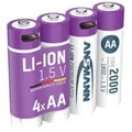 Produktbild: Li-Ion Akku Mignon AA Typ 2.000 (min. 1.800 mAh), 4er-Pack weiß/violett, 4x AA (Mignon), USB-C Ladeport