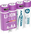 Produktbild: Li-Ion Akkus ANSMANN Mignon AA, 1,5 V, Typ 2000 (min. 1800 mAh), 3,26 Wh, Type C Ladung, 4 Stück 660390