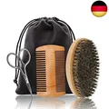 Produktbild: Bartpflege Set, Wildschweinborsten BartbüRste Bartkamm Bartschere Bartpflege