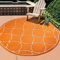 Produktbild: SANAT Outdoor Teppich Wetterfest - Teppich für den Innen- und Außenbereich - Balkon Teppich Wasserabweisend - Teppiche für Terrasse, Garten, Küche, Bad oder Wohnzimmer - Orange, 150 cm Rund