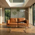 Produktbild: Furnhouse Valencia 2-Sitzer Sofa | 100% Echtleder mit Taschenfederkern | 157 cm Breite Cognac Braun – Skandinavisches Design