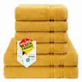 Produktbild: Hammetex 6 teiliges Handtuch Set, 100% Baumwolle Weich Saugstark Qualität Handtücher Set, 2 Badetücher 70x140 cm, 4 Handtücher 50x100 cm, Senf