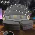Produktbild: Swing&Harmonie LED - Sonneninsel Rattan Lounge Polyrattan Sitzgruppe Liege Insel inkl. Abdeckcover  - versch. Ausführungen