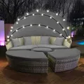 Produktbild: LED - Sonneninsel Rattan Lounge Polyrattan Sitzgruppe Liege Insel 180cm inkl. Abdeckcover - Grau