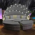 Produktbild: LED - Sonneninsel Rattan Lounge Polyrattan Sitzgruppe Liege Insel 180cm inkl. Abdeckcover