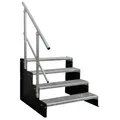 Produktbild: SRM Design 4 Stufen Standtreppe Wangentreppe Gitterrosttreppe Außentreppe Industrietreppe schwarz 18 cm Stufenhöhe 80 cm Stufenbreite 72 cm Höhe 1x Geländer