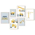 Produktbild: MeinBaby123® Bilder Baufahrzeuge | 6er Set DIN A4 & DIN A5 | Bagger, Kran, Kipplaster | Poster Kinderzimmer | Deko Bilder Kinderzimmer Junge | Babyzimmer Deko | Premium Qualität (Bagger V3)