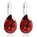 Produktbild: 925 Silberohrringe mit Markenkristallen kurze Ohrhänger Klappverschluss Rot S...