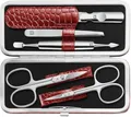 Produktbild: ZWILLING Maniküre-Set (5 teilig, für Pflege der Finger- und Fußnägel, Echtleder Etui mit Metallrahmen), Edelstahl Poliert, Kroko Edition, Rot