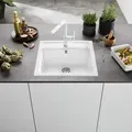 Produktbild: Blanco Spüle 518524 51,5 x 51 cm, PuraDur weiß, Ablauffernbedienung mit Drehbetätigung