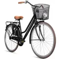 Produktbild: Bergsteiger Amsterdam 26 Zoll Damenfahrrad, ab 140 cm, Korb, Fahrrad-Licht, Mädchen-Fahrrad mit Rücktrittbremse, Hollandrad im Retro-Design - Schwarz