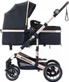 Produktbild: Daliya® NEOMOVE 2in1 Kinderwagen | Babywanne & Sportsitz in einem | Buggy | Alu-Rahmen Reisekinderwagen | Kombikinderwagen mit großen Einkaufskorb | für Stadt und Gelände | Sicher & Komfortabel (Rahmen: Gold, Stoff: Schwarz)