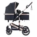 Produktbild: Daliya® NEOMOVE 2in1 Kombi-Kinderwagen | Buggy | klappbare Babywanne und Sportsitz | Große Räder | Rückenlehne stufenlos | Leichter Alu-Rahmen | Großer Einkaufskorb (Gold-Schwarz)