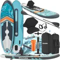 Produktbild: tectake® SUP, Stand Up Paddle Board, Standup aufblasbar, SUB mit Pumpe, Kajak Boot Sitz, Finnen, Rucksack, Doppelpaddel, Paddel, für Wassersport und Paddling, bis 200 kg belastbar - türkis/orange