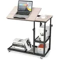 Produktbild: COSTWAY Beistelltisch aus Holz, höhenverstellbar und neigbar, Sofatisch, C-Form, 3 Stufen, Laptoptisch mit Rollen