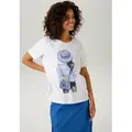Produktbild: T-Shirt ANISTON CASUAL, Damen, Gr. 48/50, blau (weiß, hellblau, schwarz, royalblau, silberfarben), Single Jersey, Obermaterial: 100% Baumwolle, Glitzermuster, bedruckt, figurumspielend hüftbedeckend, Rundhals, Shirts T-Shirt, mit silberfarbenem Folienprint verzierter Frontdruck