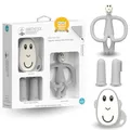 Produktbild: Matchstick Monkey Beißring Starter Set 3 teilig - Baby Zahnungshilfen - für wundes Zahnfleisch - Silikon - BPA-Frei - Tiermotiv, Gesicht, Fingerzahnbürsten (Affe hellgrau)