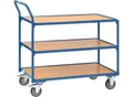 Produktbild: Tischwagen, 3 Ebenen, Stahl/Holz, blau-buche, B 1000 x T 600 mm, bis 300 kg, TPE-Bereifung