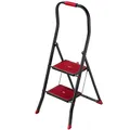 Produktbild: KADAX Klappbare Stahlleiter, 2-stufige Trittleiter mit rutschfesten Stufen, Traglast bis 150 kg, schwarz-rot, mit Klappsicherung und Handlauf