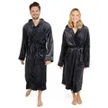 Produktbild: Blumtal Bademantel Bademantel Damen und Herren - kuschelig weicher Fleece Bademantel, mit Kapuze & Fronttasche schwarz S