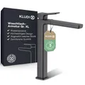 Produktbild: KLUDI-X3 Waschtischarmatur hoch, Auslaufhöhe 240 mm, wassersparender Wasserhahn Bad Schwarz Matt Größe XL, Keramikkartusche, Mischbatterie Waschbecken inkl. Anschlussschläuche