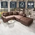 Produktbild: riess-ambiente Ecksofa KENT 220cm antik braun Federkern Wohnlandschaft inkl. Hocker und Kissen - Braun