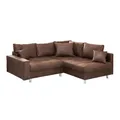 Produktbild: Riess Ambiente Ecksofa Kent 220cm braun Federkern inkl. Hocker und Kissen Sofa Couch Ottomane beidseitig aufbaubar