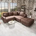Produktbild: Ecksofa KENT - 220cm - braun - Microfaser - Federkern inkl. Hocker und Kissen